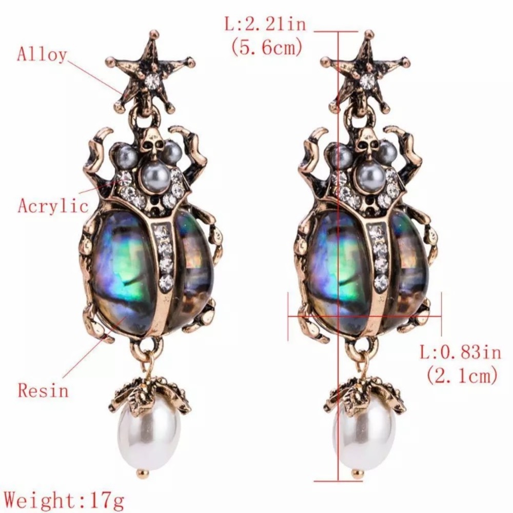 Abalone Pearl Beetle Dangle Earrings - Picture 5 of 8